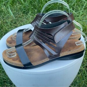 Naot Sandals Womens 7 EU 38 Strappy Brown Black Leather Casual Flats Shoes